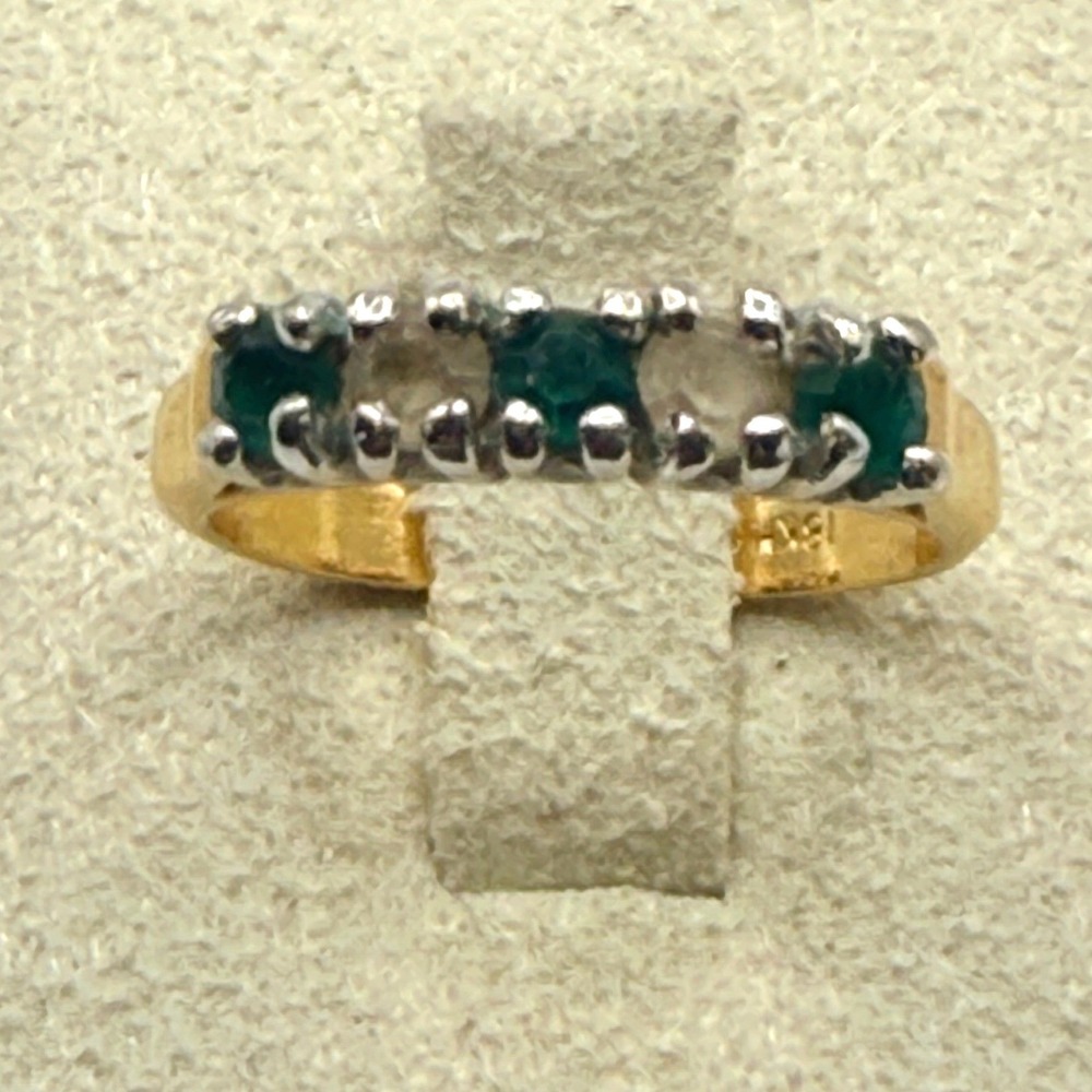 Vintage 18K Gold Plated Green Clear Rhinestone Five Stone Ring Size 4.75 18KHGE